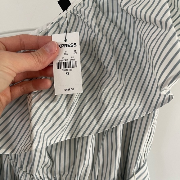 Express One Shoulder Striped Ruffle Poplin Maxi Dress - S - Picture 6 of 7